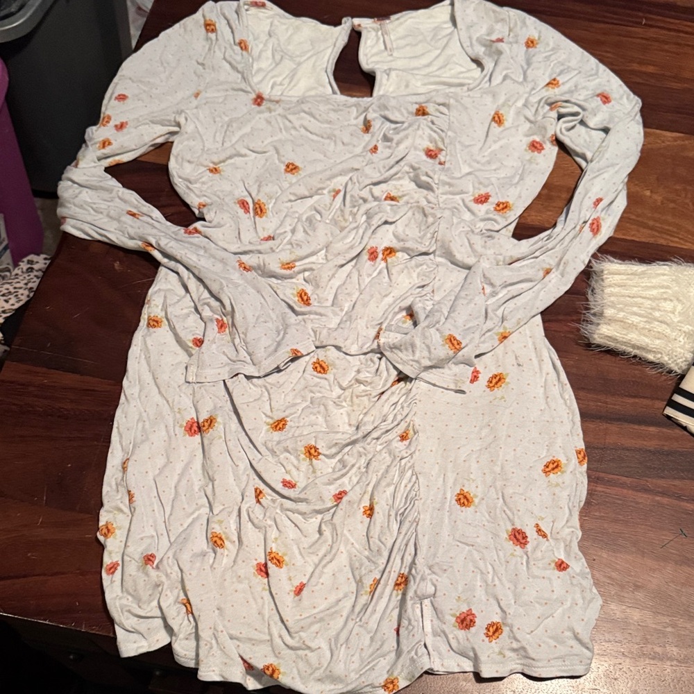 Free People White and Orange Floral Dress